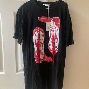 Black t-shirt dress with Red Sequin Star Design